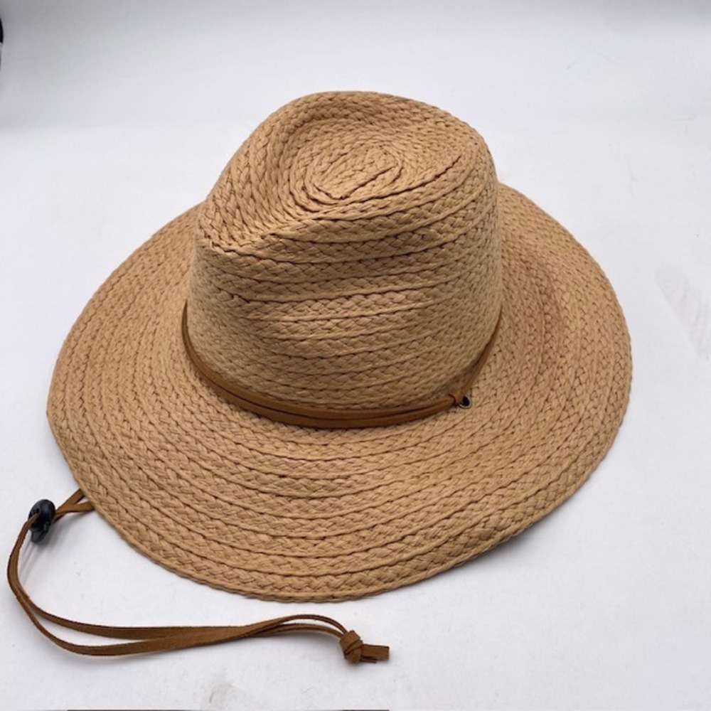 Panama Jack Paper Braid Sun Hat Unisex OSFM Tan Wide Brim Adjustable Chin Strap